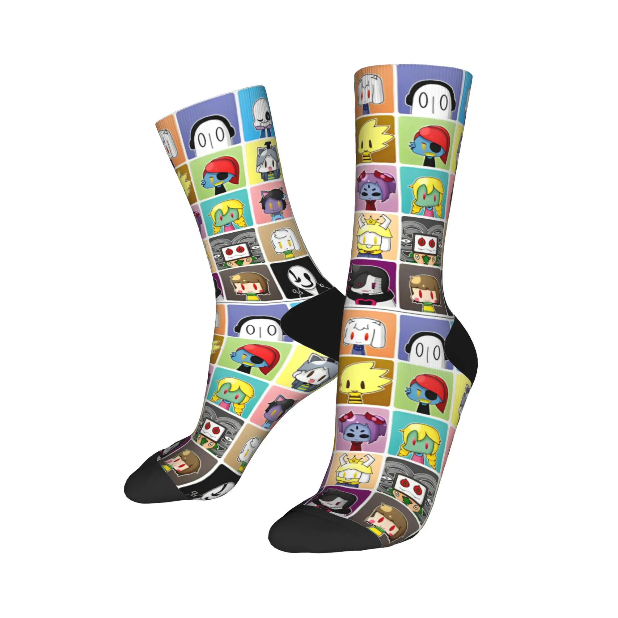 Crazy Design Undertale Cartoon Collage Basketball Socks  Polyester Crew Socks for Women Men Sweat Absorbing