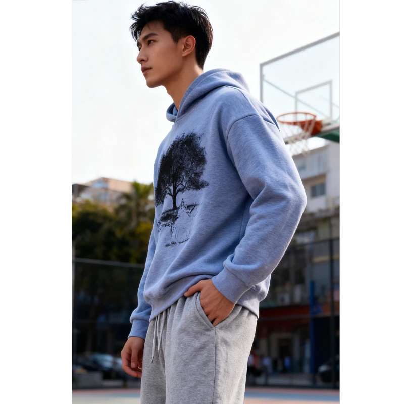 2025 Novo estilo com capuz estampado personalizado, moletom com capuz de manga comprida, jaqueta retrô, estilo de rua y2k
