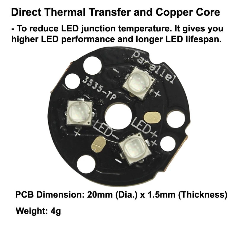 Triple XP-G3 Royal Blue 455nm SMD 3535 LED on 20mm DTP Copper MCPCB Parallel