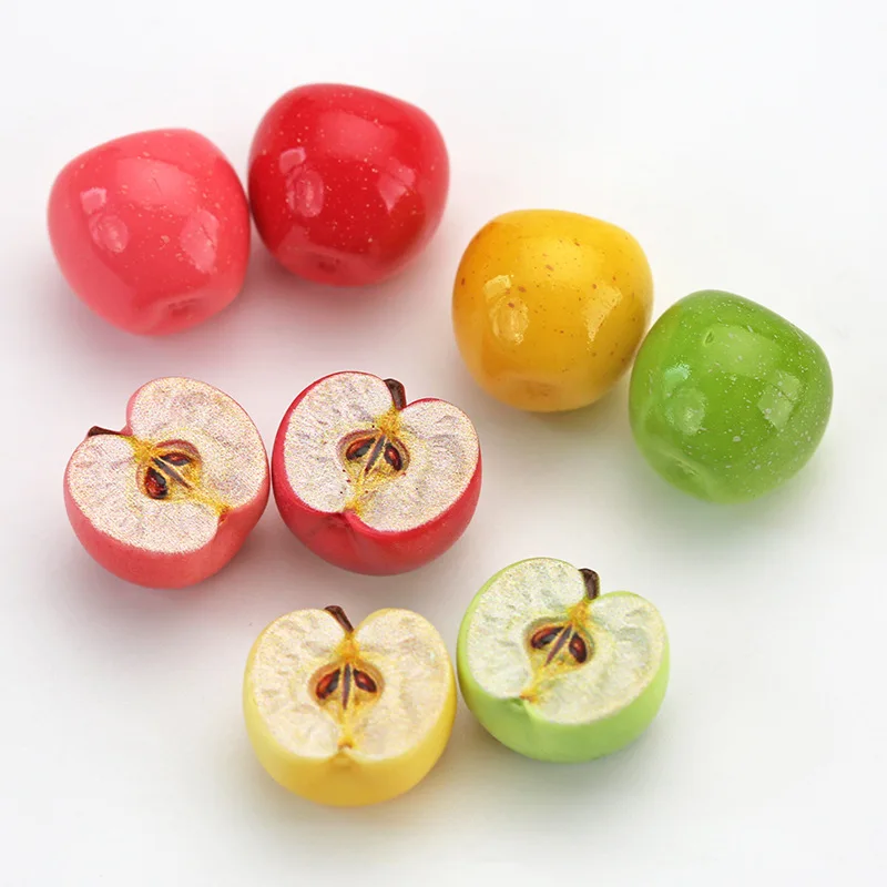 5pcs Mini Apple Half Apple Cut Fruit Model Realistic Miniature Fruit Dollhouse Food Accessories DIY Craft Desktop Decorations