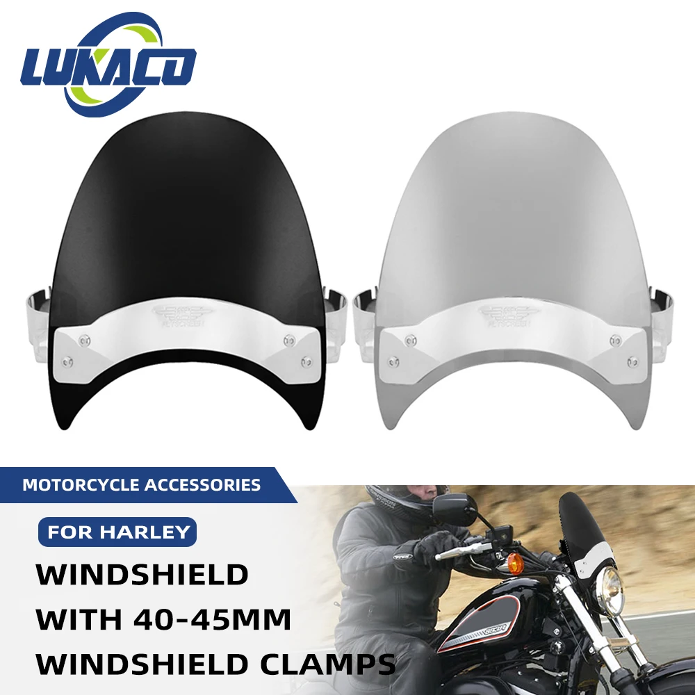 Motorcycle Accessories Windshield Windscreen With 40-45mm Windshield Clamps For Harley Sportster 883 1200 Dyna Softial Touring