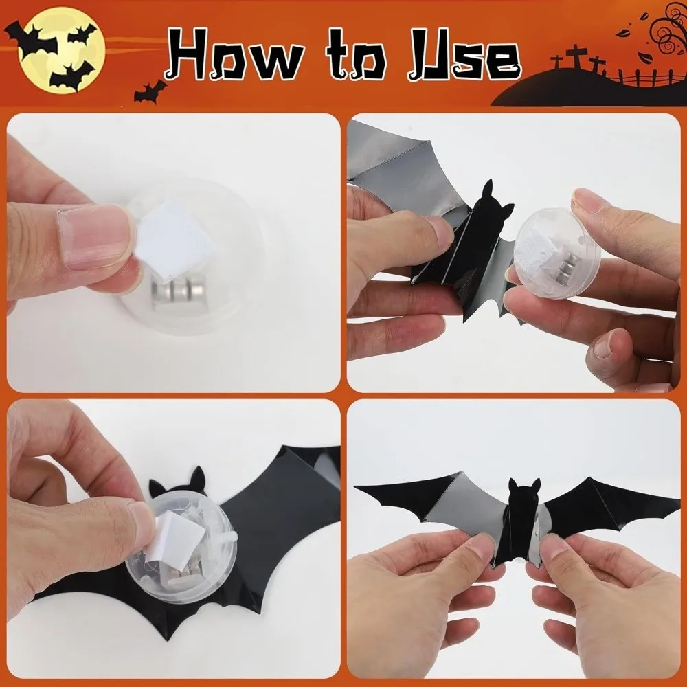 مهرجان مضيئة LED الخفافيش ملصقات الحائط DIY PVC هالوين الخفافيش ملصقات حزب أسود 3D خلفية صائق غرفة الديكور