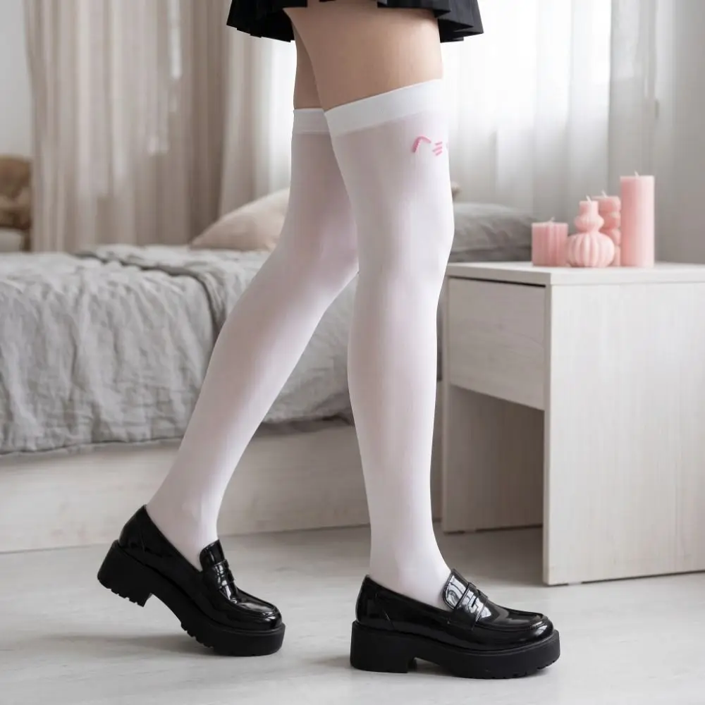 Japanese Style Printed Design Kawaii Stockings Cute Expression Cat Ear Knee High Socks JK Lolita Women Long Socks Coser