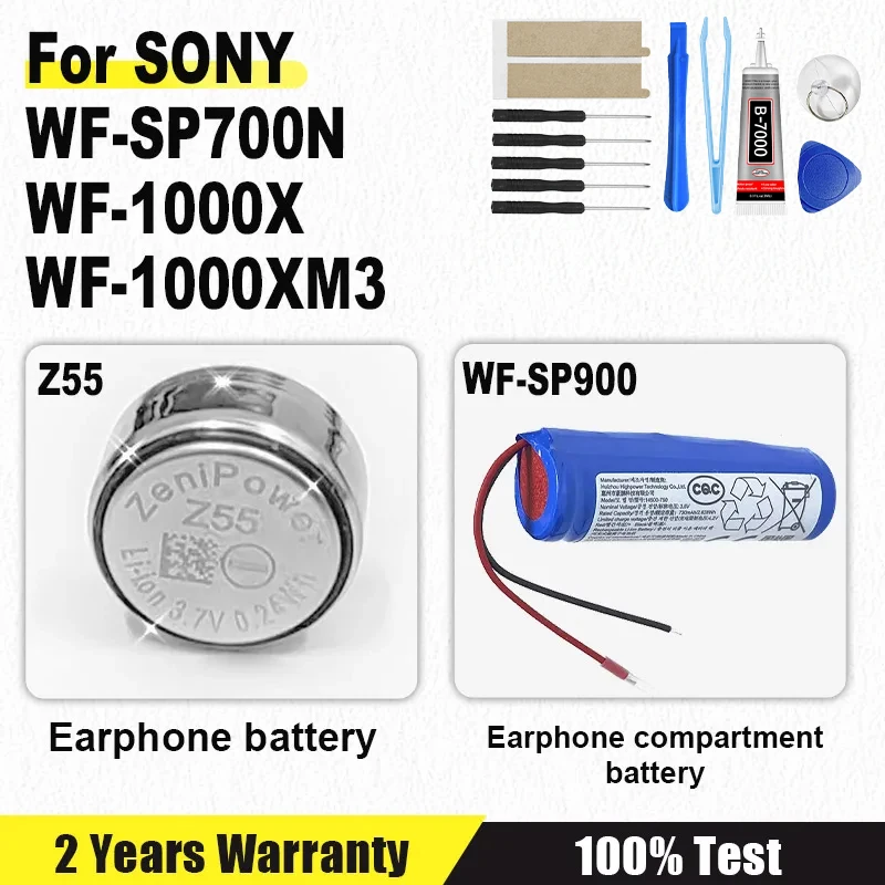 Z55 For ZeniPower Battery For Sony WF-SP900 WF-SP700N WF-1000X WF-1000XM3 TWS Earbuds Earphone CP1254 Battery + Tools