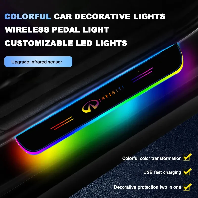Luz LED de umbral de acrílico inalámbrica para coche Infiniti, Q50, Q30, G37, FX35, Q60, Esq, Qx50, 55, Qx60, Qx70, Ex, Jx35, G35, G25, QX56, Alcantara