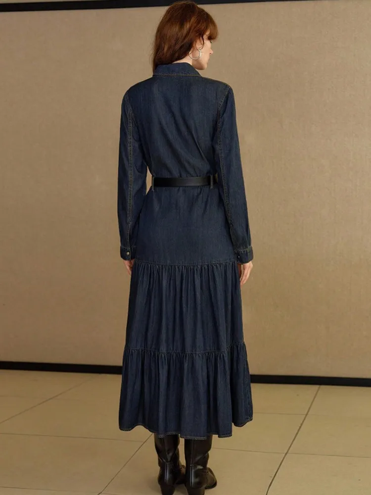 Abiti da festa retrò in denim moda primavera autunno Abito da donna sexy monopetto con risvolto Abito casual a maniche lunghe Boho