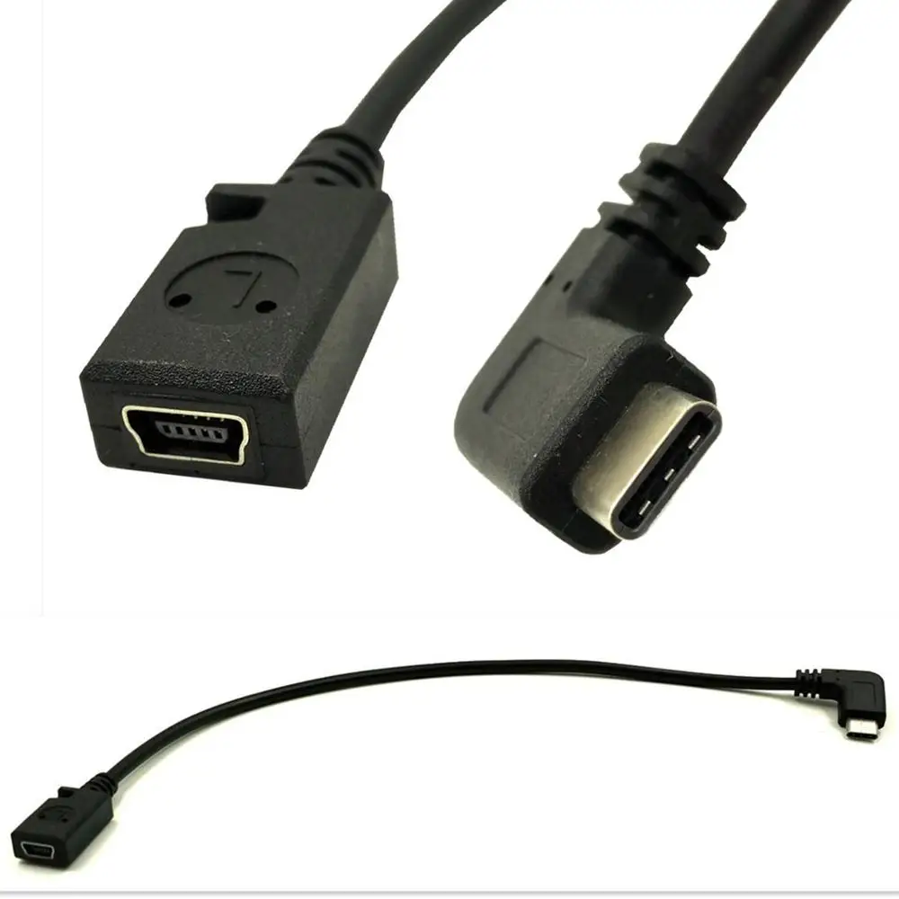 Right Angle USB-C Charging Cable, Duttek USB 3.1 Type C Male to Mini USB (Mini B) Female Converter Cable Cord 0.3m