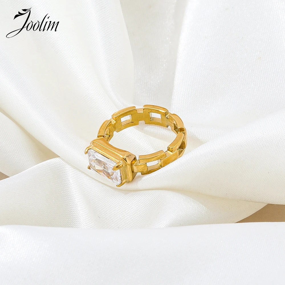 حلقة من الفولاذ المقاوم للصدأ للنساء ، سلسلة مجوفة ، زركونيا مربعة مكعبة ، PVD عالية الجودة ، لا تتلاشى ، اتجاه الموضة ، مجوهرات ، بيع بالجملة #4