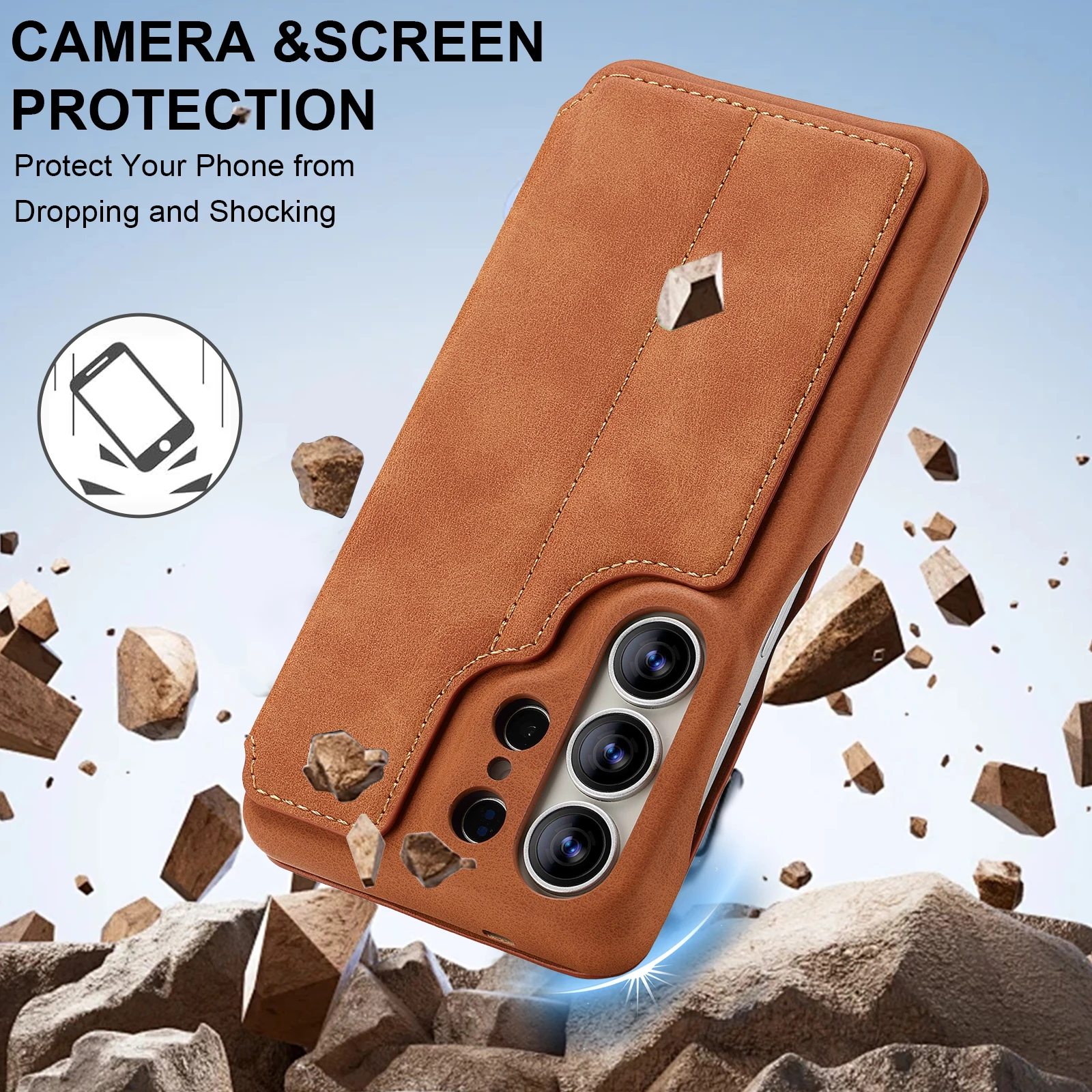 Magnetyczne etui portfel ze skóry z przegródkami na karty do Samsung Galaxy S26 Ultra S25 Plus S24 S23 A54 A53 Note 20 z podpórką, odporne na wstrząsy — zdjęcie produktu 2
