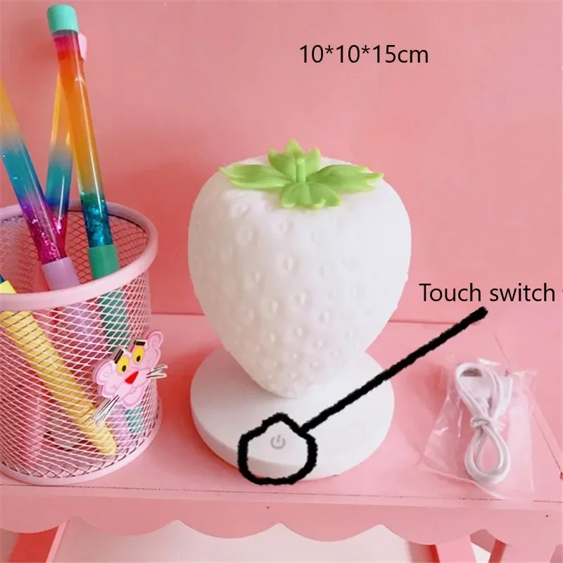 Touch Switch Led Night Lights Silicone Strawberry Night Light USB Charging Bedroom Deco Bedside Lamp for Baby Children Kids Gift