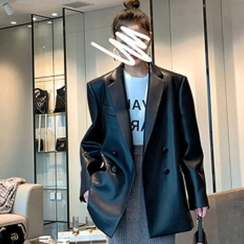 2025 Cappotto da donna in ecopelle allentato casual Design Sense Giacca da donna a maniche lunghe primavera autunno Capispalla in pelle PU femminile retrò