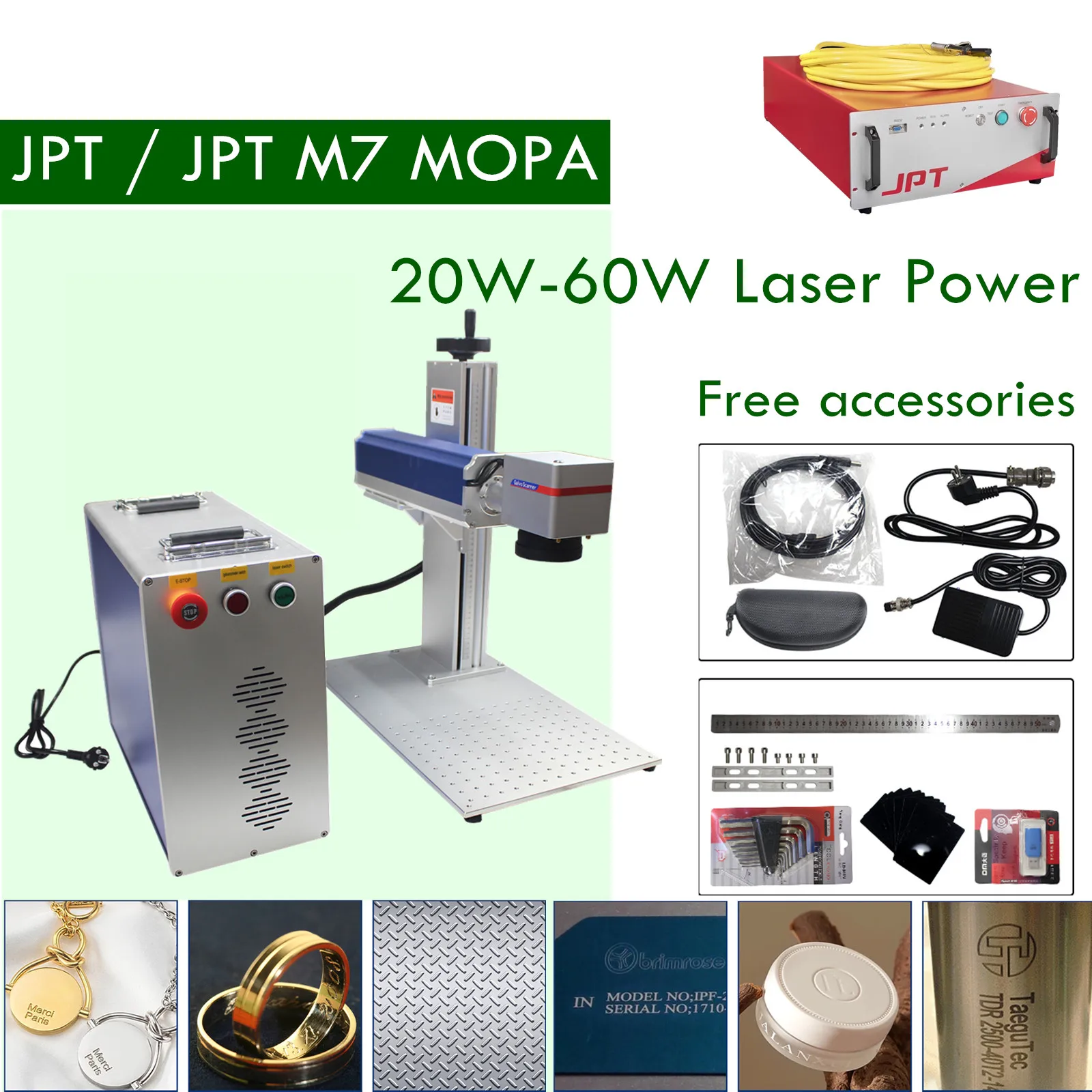 

JPT M7 MOPA Fiber Laser Colorful Marking Machine JPT 20w/30w/60W JPT Engraving on Metal for Jewelry Steel Ring With Rotary Axis