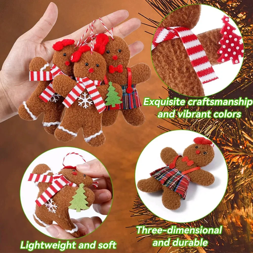 3Pcs Christmas Fuzzy Gingerbread Man Doll Xmas Tree Pendants New Year Kids Gift Hanging Ornaments Christmas Decorations for Home