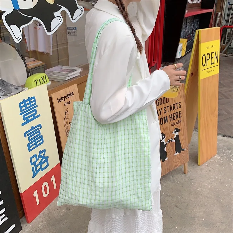 

New Fairy Bag Yellow Bubble Plaid Shoulder Bag Japanese Fresh Student Cloth Bag Thin Edition