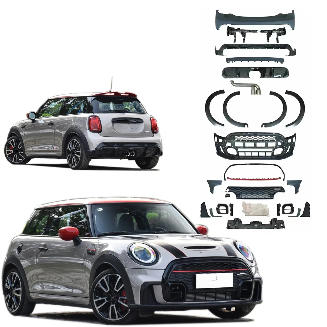 

Body Kit For MINI F56 F57 F58 2014 2015 2016 2017 2018 2019 2020 2020 Upgrade to 2021 JWC Style Front+Rear Bumper+Grille