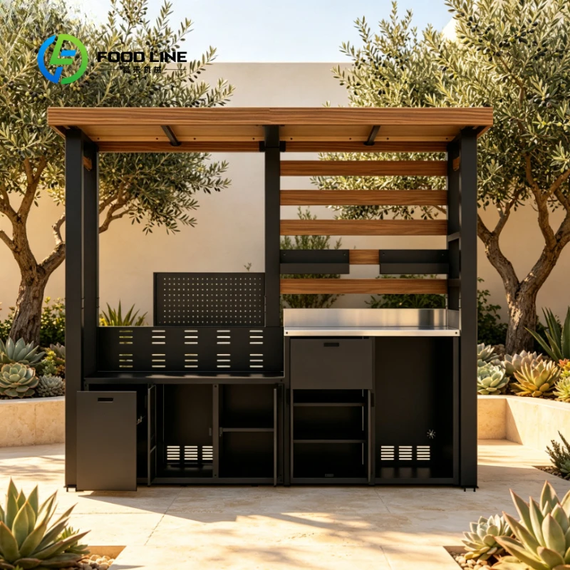 Customized Modular Outdoor Kitchen Set Weather-Resistant Aluminum Cabinets Drawers Grill Backyard Outdoor Kitchen System