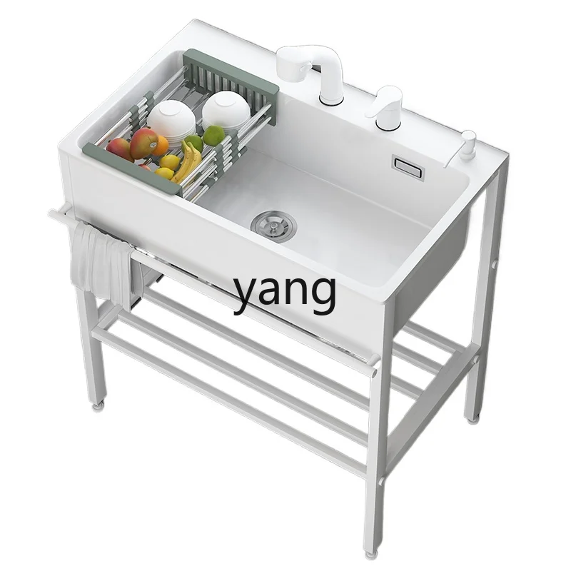 CX Stainless Steel Bracket Washing Basin Kitchen Double Hole Quartz Sink Integrated Laundry Table