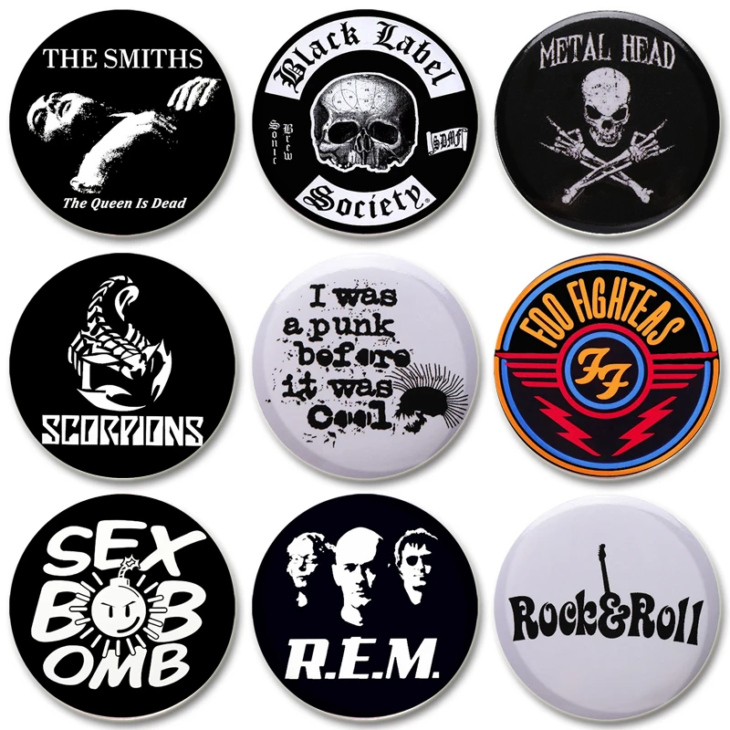 32/44/58mm Hip-Hop Punk Mental Tinplate Pin Soft Button Skeleton Rock Roll Brooch for Hat Bag Creative Bands Gift Lapel Badges