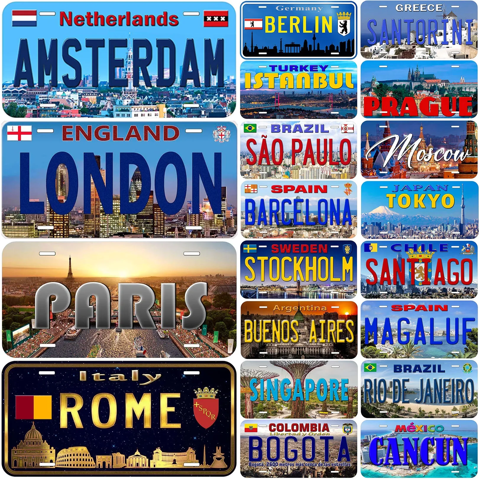 Rome License Plates for Wall Art Decoration Metal Tin Signs Vintage Tags Metal Automotive Signs For Cafe Bar Club Garage Pubs