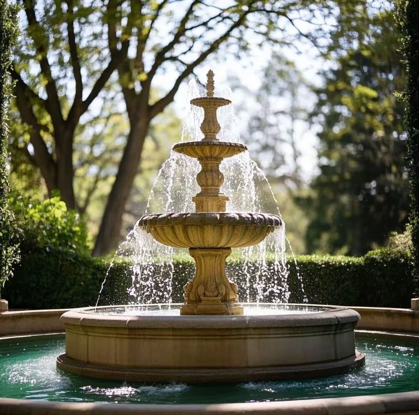 Outdoor Garden Hotel Lake Decoration Hand Carved Stone Marble Multi-Tier European Customizable Antique Simple Water Fountain