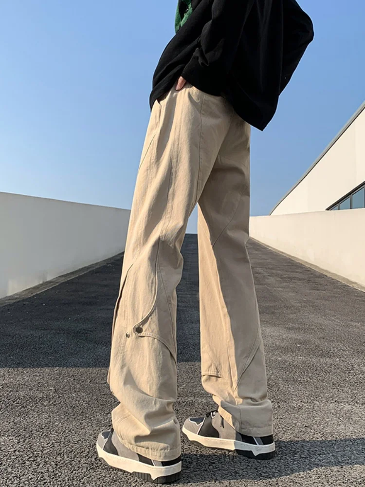 

American High Street Men's Spring Autumn Straight Leg Workwear Pants Trendy Vintage Flared Floor-Length Casual Trousers
