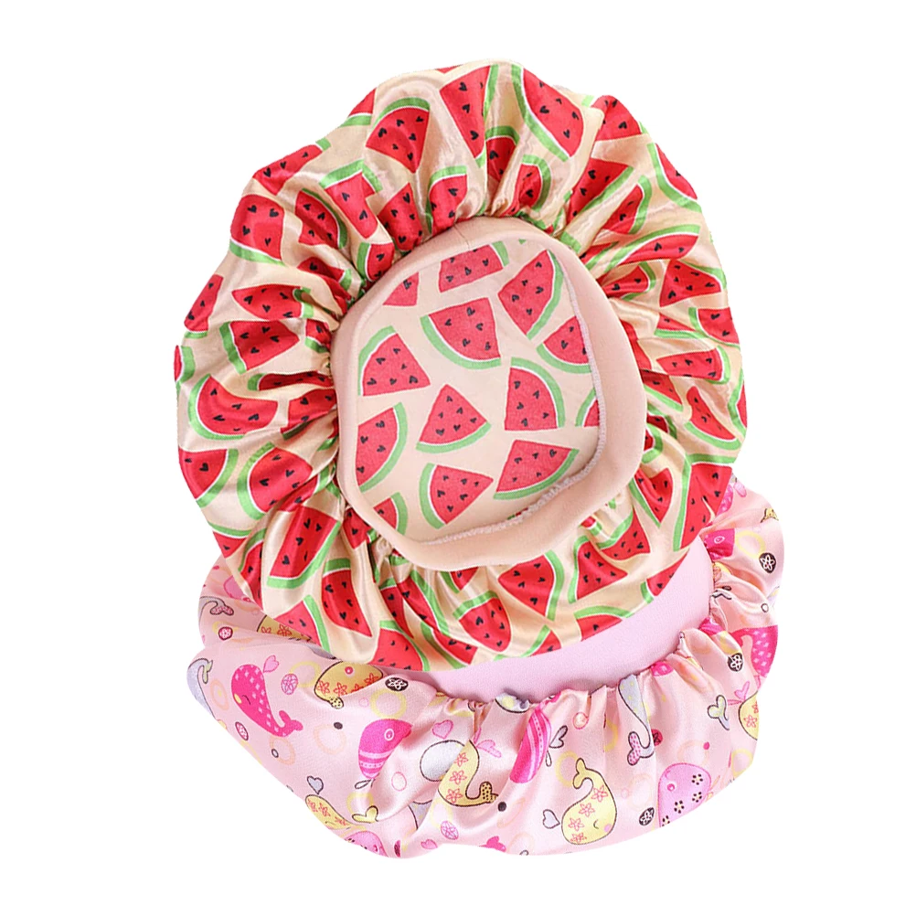 

4pcs Kids Sleeping Hats Children Satin Bath Caps For Baby Non-Skid Sleeping Caps Breathable Printed For Kids