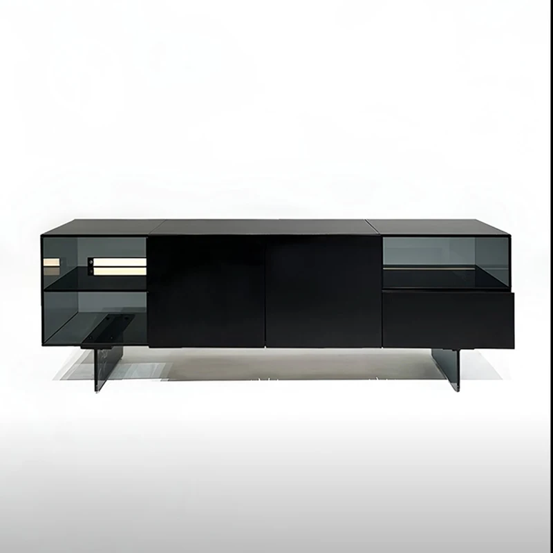

Italian Villa Metal Leg TV Cabinet with Light 4 Door Short Height Cabinet Storage Cabinet High-end Glass Lighting TV Unit