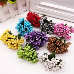 12 pcs Stamen Sugar Handmade Artificial Flowers Cheap Wedding Decoration DIY Wreath Needlework Gift Box Scrapbooking Fake Flower