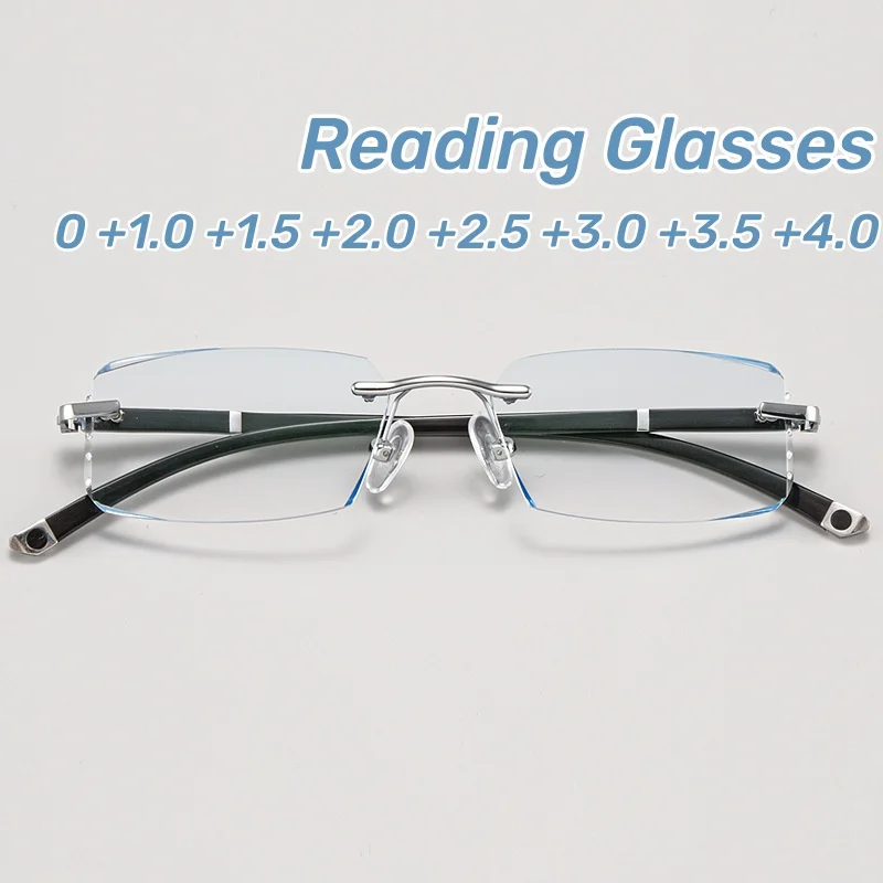 

2024 Ultra Light Cut Edge Presbyopia Glasses Frameless Business Reading Glasses Anti Blue Light Middle-aged Anti Fatigue Glasses