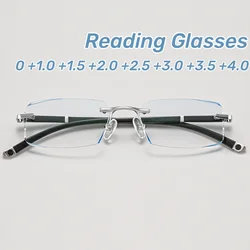 2024 Ultra Light Cut Edge Presbyopia Glasses Frameless Business Reading Glasses Anti Blue Light Middle-aged Anti Fatigue Glasses