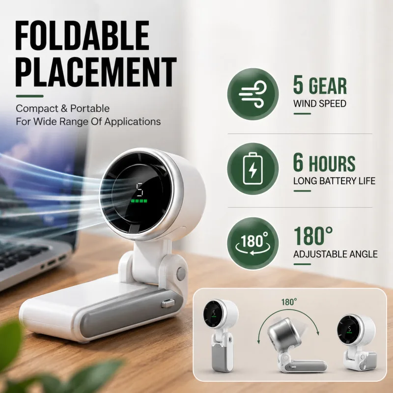 Outdoor Neck Hanging Mini Fan 6h Battery Life Mini Portable Quiet Desk Fan For Student Dormitory Camping Travel Picnic view 5