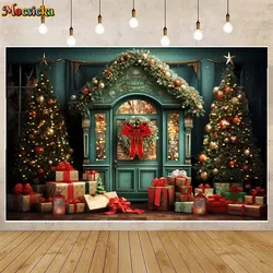 Mocsicka Christmas Backdrop for Photography Green Room Wreath Xmas Tree Gifts Kids Photocall Background Photo Studio Shoot Props