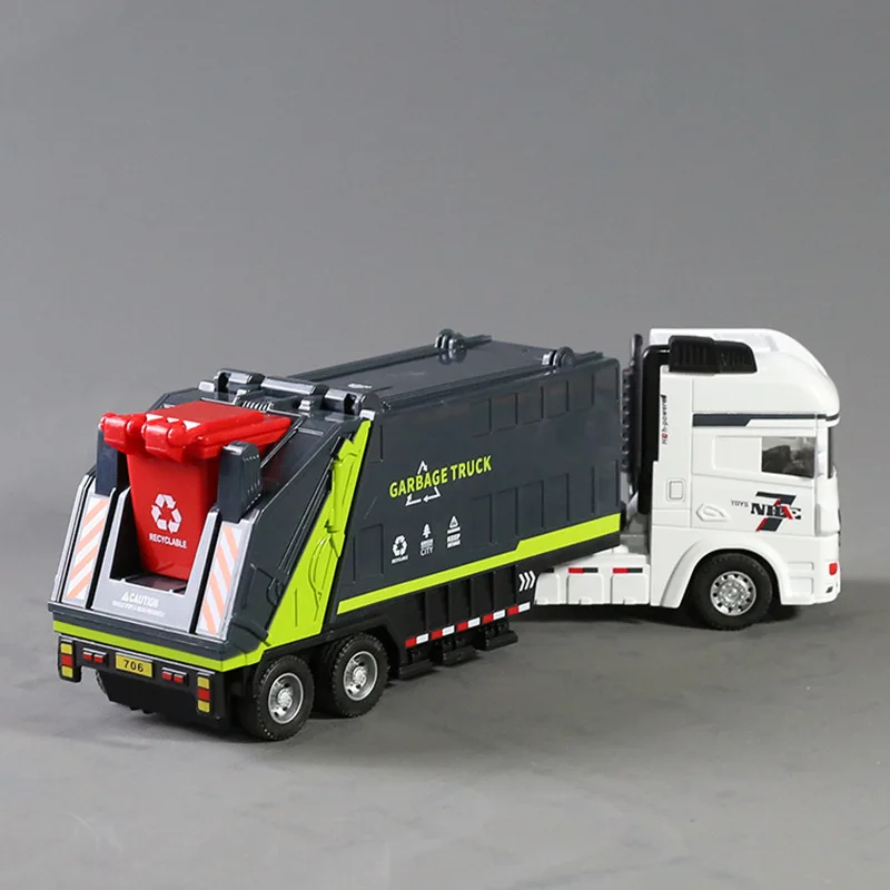 1/30 City Garbage Truck Car Model Simulation Garbage Sorting Sanitation Road Cleaning Sweeper Vehicles Car Model Kids Toys Gifts