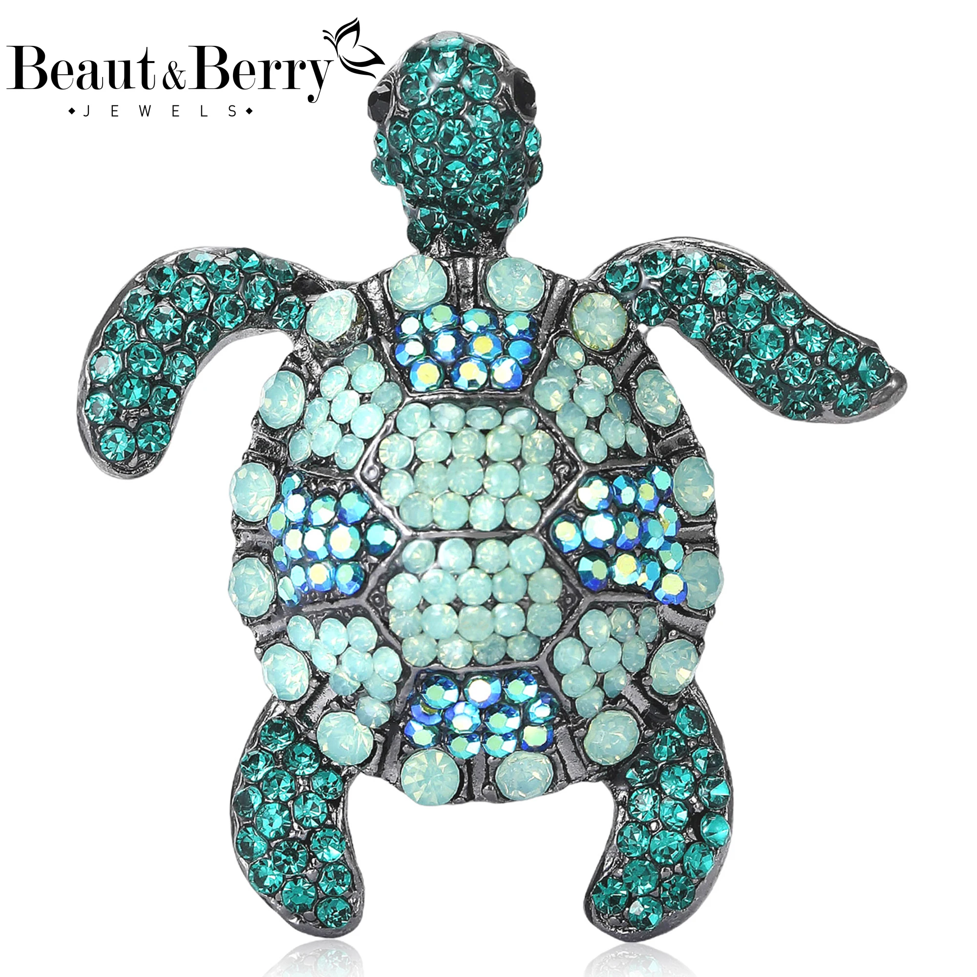 Beaut&Berry Classic Rhinestone Turtle Brooches for Women Animal Pins Friends Party Gifts Banquet Jewellery Accessories