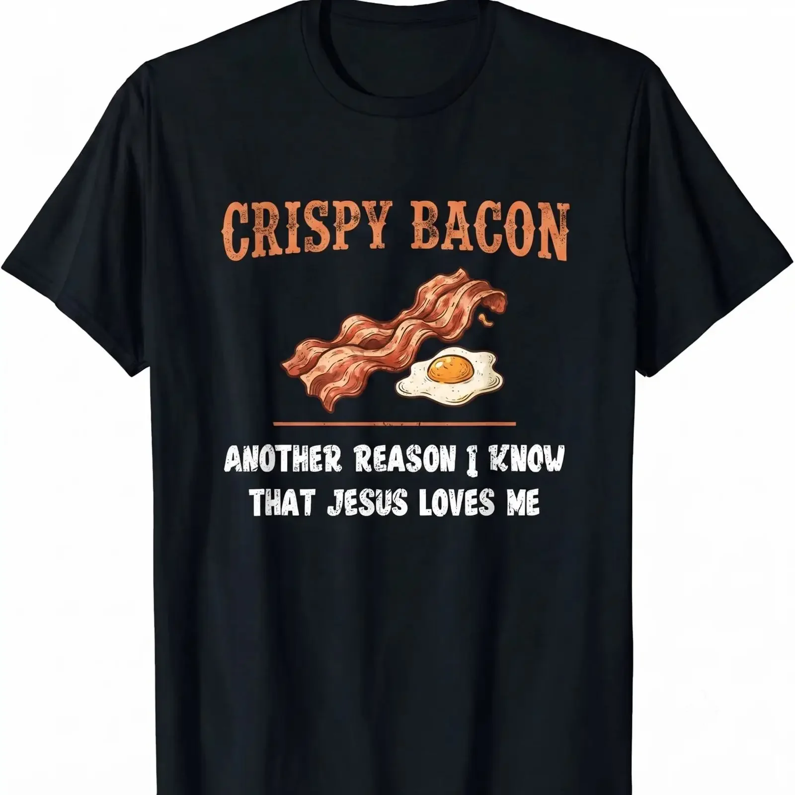 T-shirt pour femme « Crispy Bacon And Egg Another Reason I Know That Jesus Loves Me », style vintage, délavé, légèrement décontracté, extensible