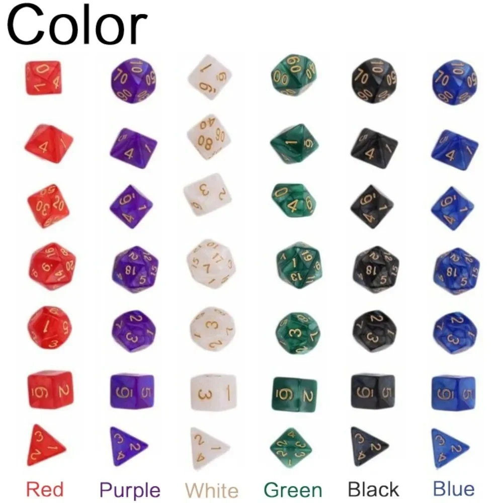 TRPG Game Polyhedral Multi Sided Acrylic Dice Game Tool Accessories 7Pcs Set for Desktop Games