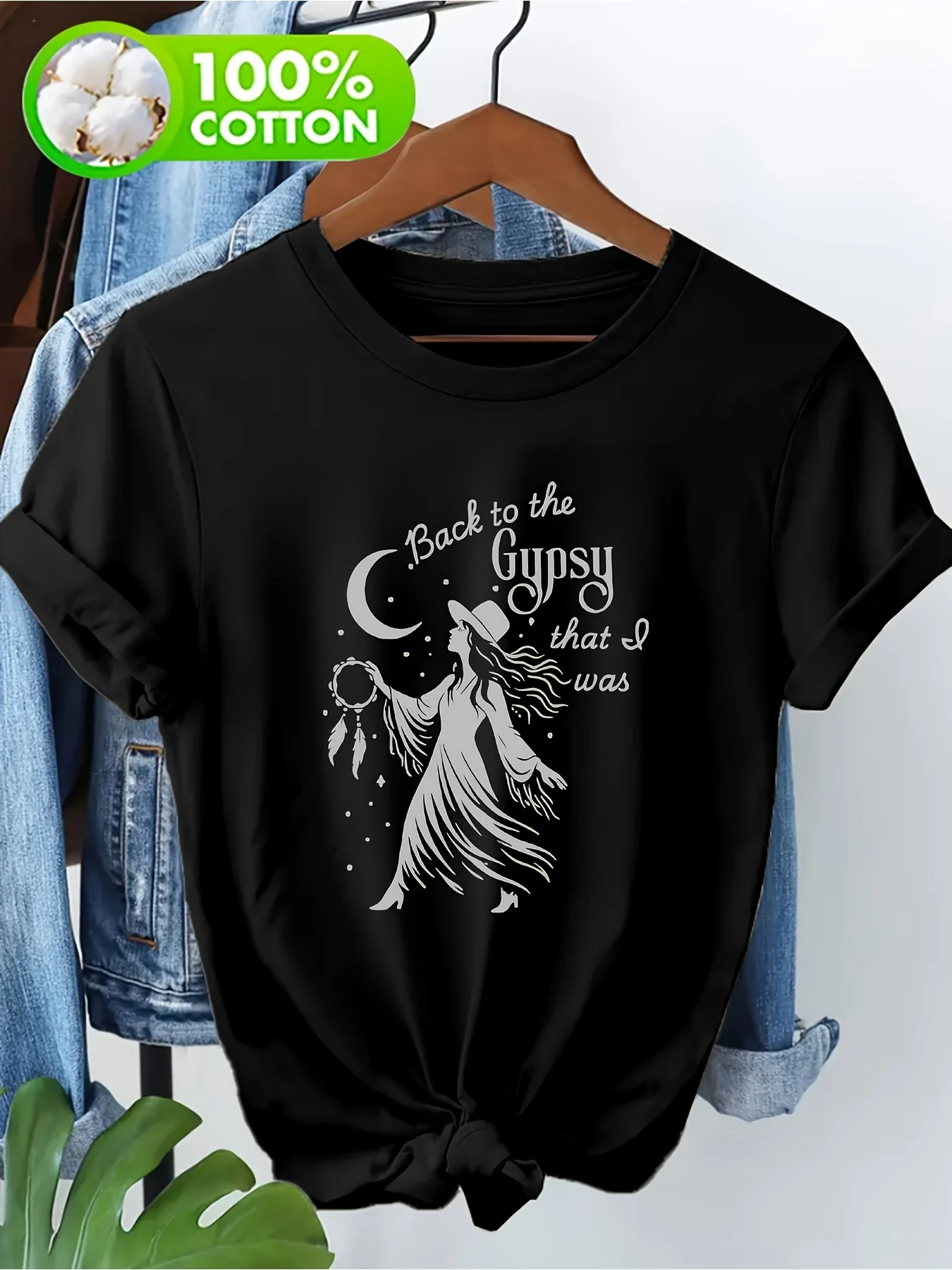 Women's Pure Short Sleeved Tshirt Bohemian Style Joanna Style Suitable for Celebrating Father's Day At Family Gatherings T-shirt