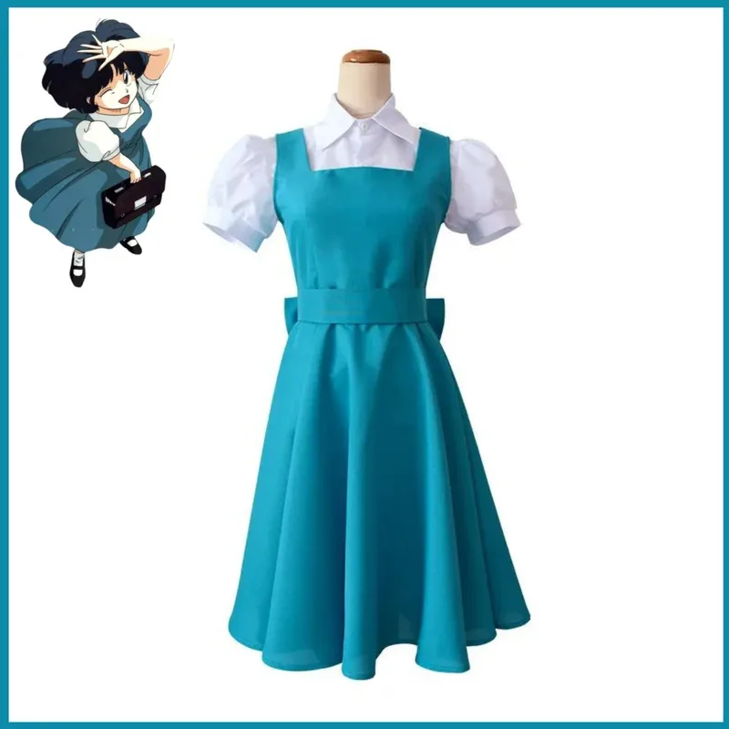 

Anime Ranma½ Tendou Akane Cosplay Costume Blue School Uniform Shirt Bowknot Dress Adult Woman Cute Kawaii Campus Suits;3'v,6.h;0