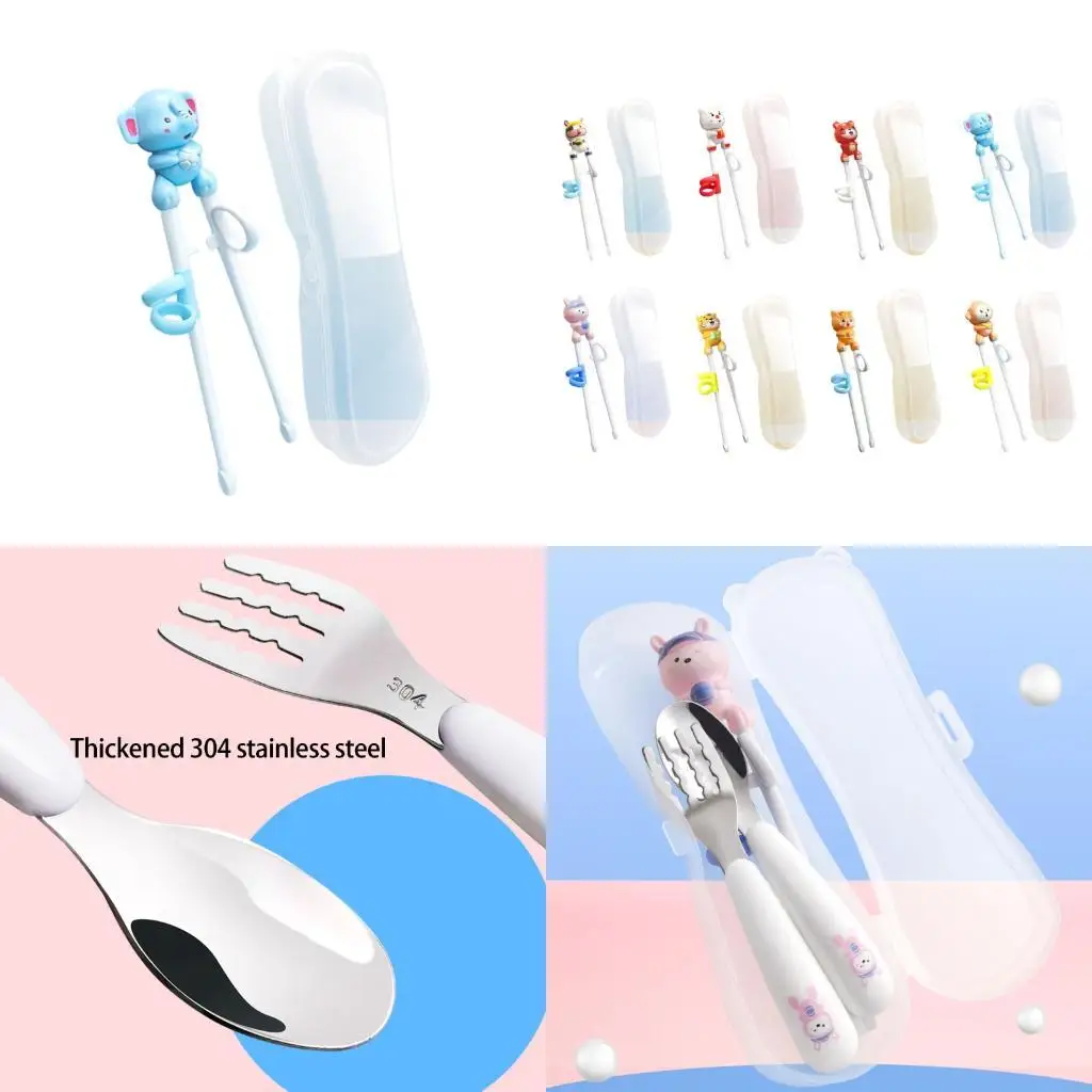 37ME Ergonomic Beginner Chopsticks For Children Includes Sanitary Storage Case Dishwasher Safe 7inch Long Chopstick Set