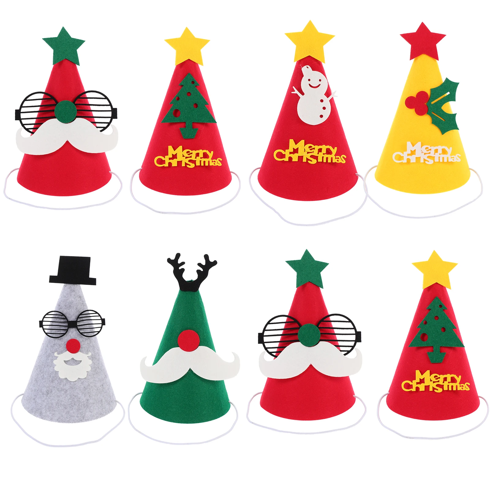 

8 Pcs Mini Cone Santa Christmas Hats Felt Bonnet Kids Party Gifts Cartoon Decorations Reusable Holiday naments