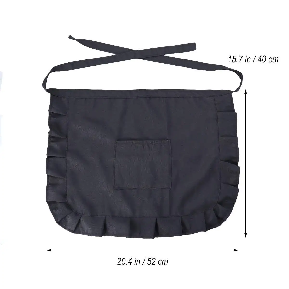 Floral Lace Half Waist Bib Apron Short Kitchen Baking Cleaning Gardening Serving Workwear Black Women Waitress Uniform
