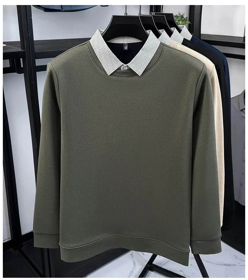 Hochwertiger gefälschter zweiteiliger Reverspullover für Herren, neue Mode, hautfreundlich, Komfort, Plüsch, warm, luxuriös, Trend, lässiger Pullover – Detail 5