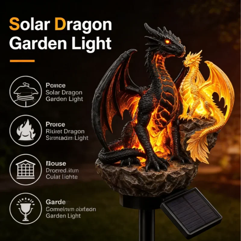 Ornements solaires lumineux Dragon pour l'extérieur, version 2026 améliorée, statue de jardin, décoration de rêve gothique médiévale, cadeaux uniques pour les amateurs de dragons