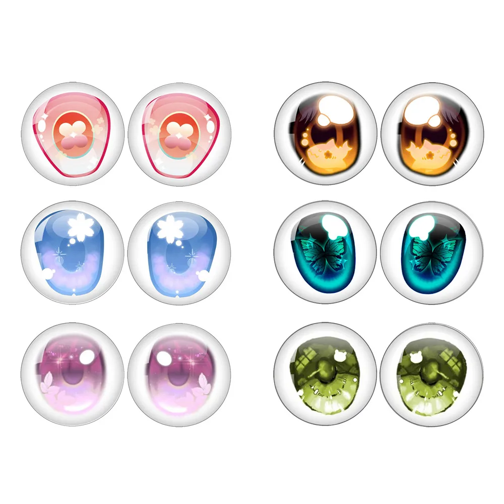 12pcs/Bag 14mm Blythe Doll Cute Pattern Eyes Chips Suitable Blythe Doll Super Thin Pupil Glass Cabochons Jewelry Accessories