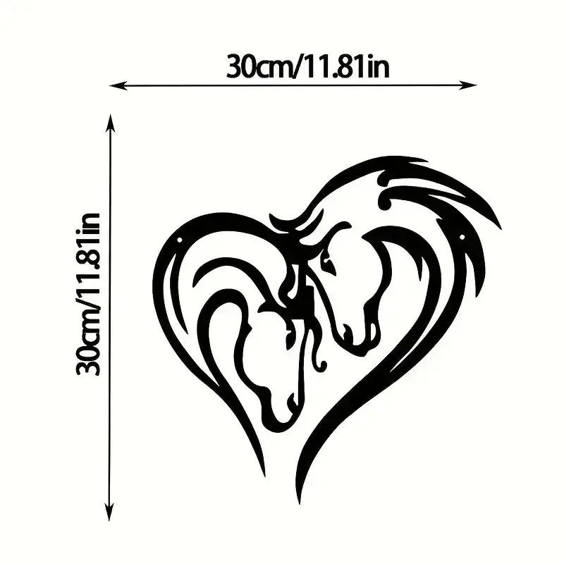 1pc Silhouette Double Horse Heads Metal Wall Art ,Heart-Shaped Horse Black Metal Wall Hanging Decoration, Silhouette Wall Art, H