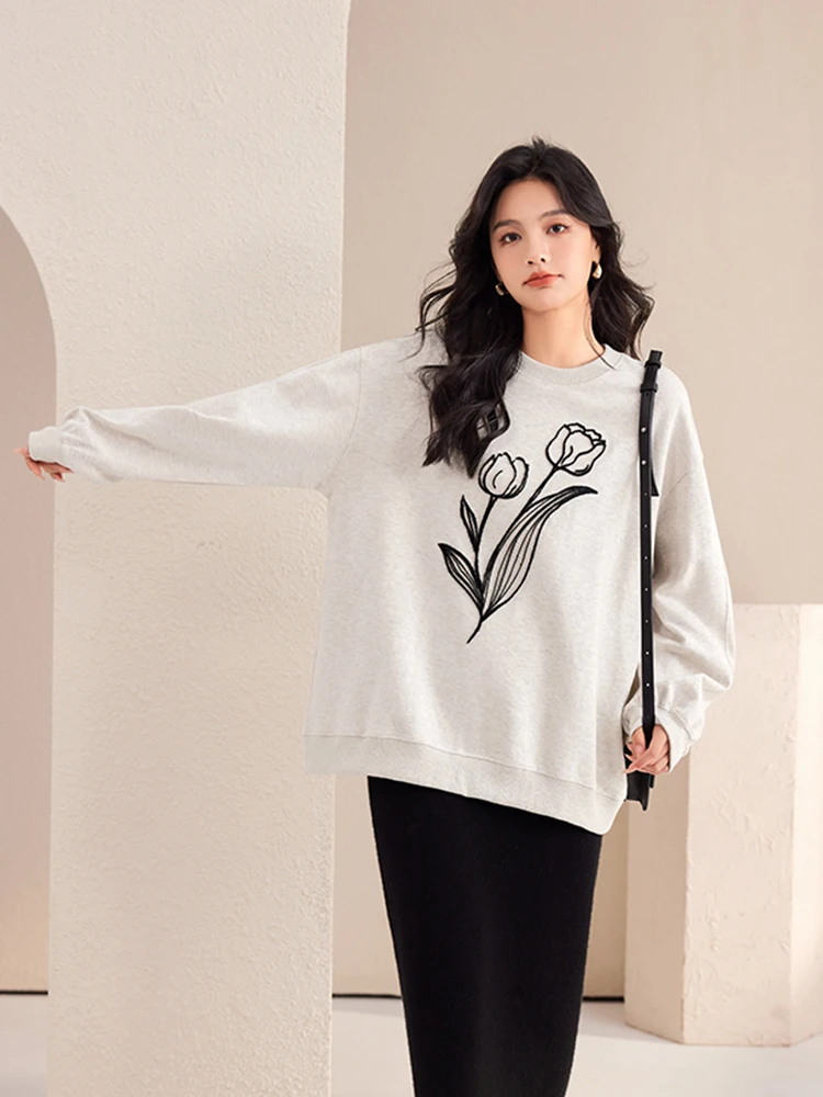 Women Sweatshirt 2024 Autumn Fashion Print Round Neck Long Sleeve Loose Hoodies Lazy Style Casual Pullover Tops