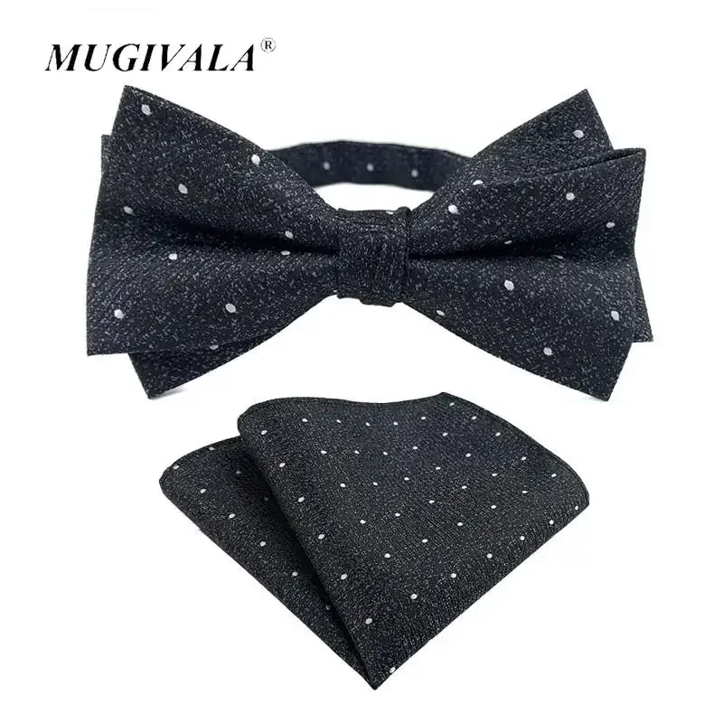 Men Adjustable Bowtie Hanky Set Cravat Handkerchief WIth Dots Navy Blue Butterfly Pocket Square Tie Set Wedding Busniess