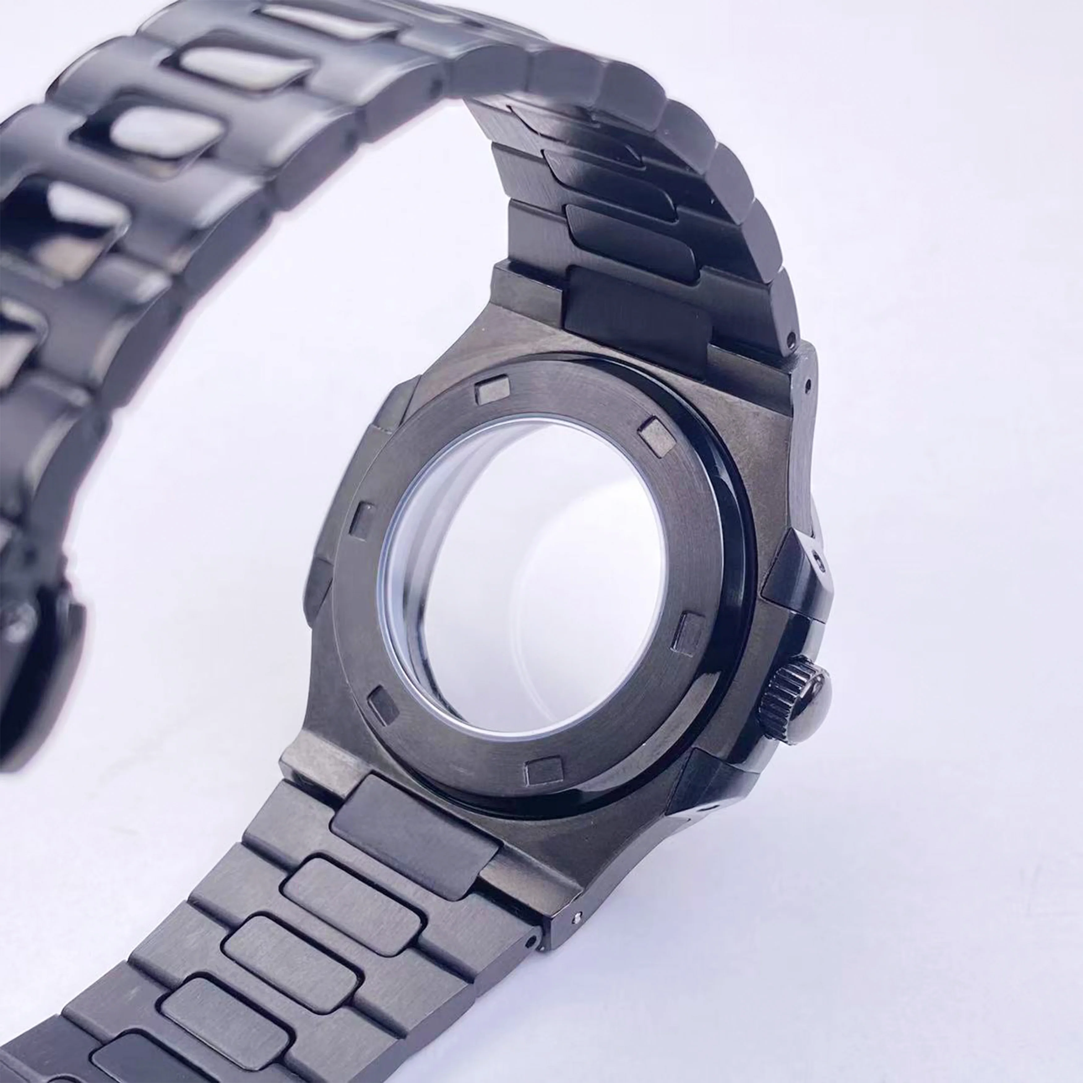 Boîtier de montre Spuare noir 40mm NH35, verre saphir pour Seiko Mod Nautilus nh35 nh36 nh38, mouvement 29.8mm, pièces de boîtier de montre