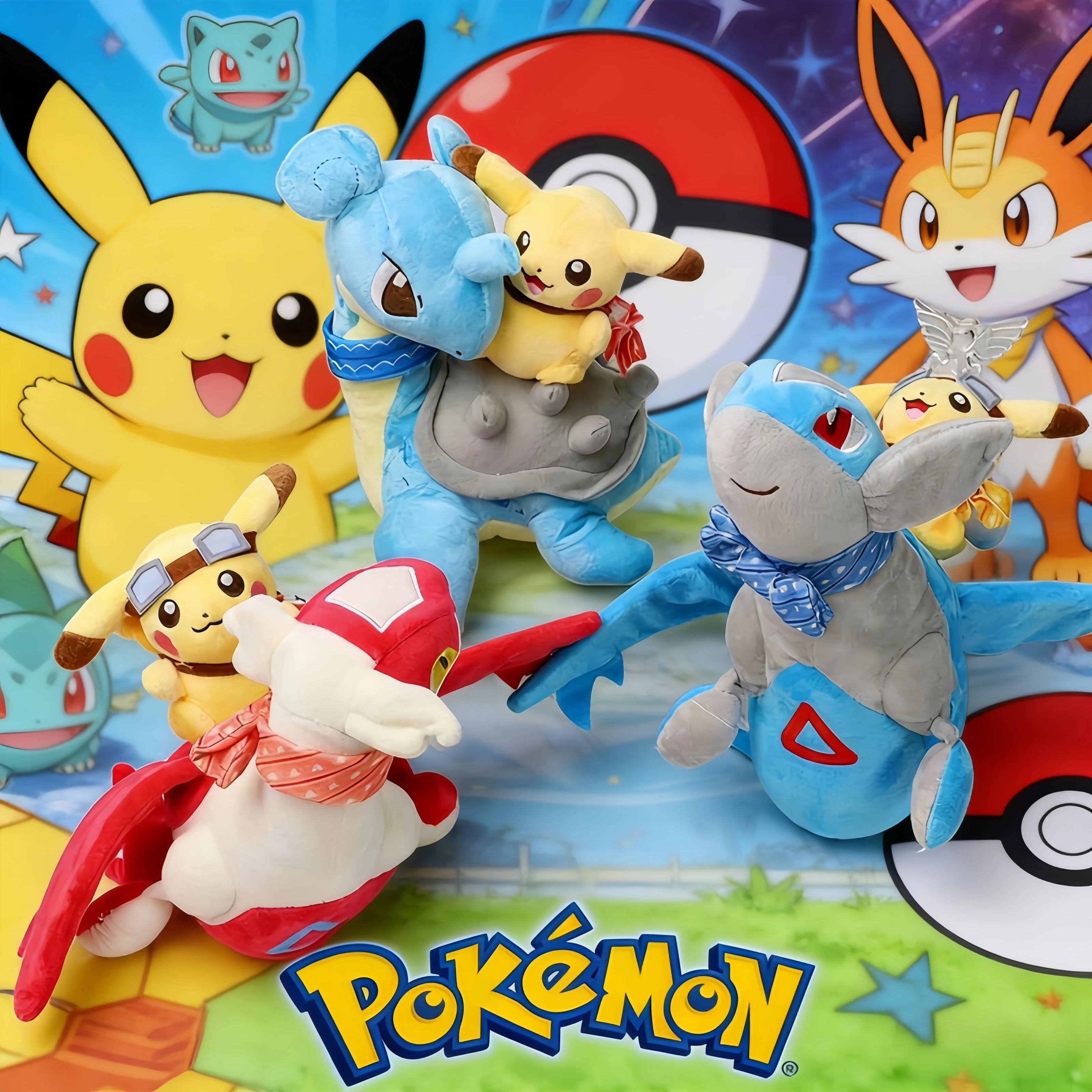 

Милый плюшевый мультяшный персонаж Покемон: Пикачу на Lapras, Latios, Latias, Blastoise, Oshawott. Подарок на Рождество для детей.