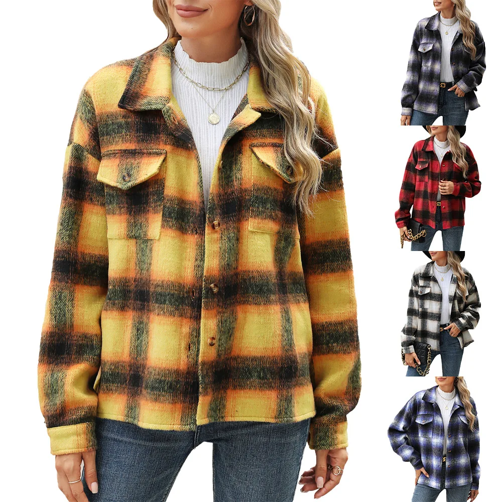 

Женский свободный полосатый клетчатый кардиган, пальто с длинными рукавами и карманами, осенне-зимняя модная верхняя одежда для торговли